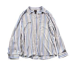 CHICOS Striped Button Down Shirt Women Size 2 Long Sleeve Roll Tab